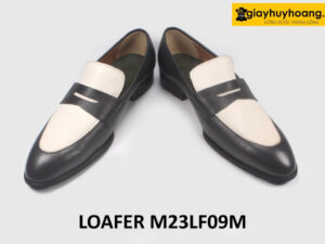Giày lười nam vân hạt màu đen phối trắng Loafer LF09M 004