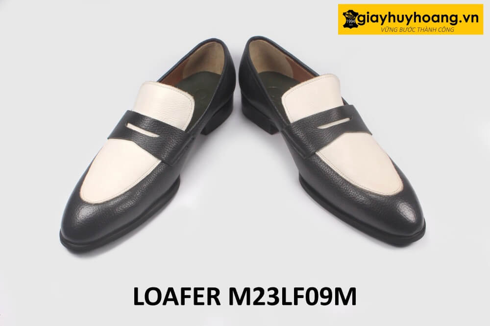 ban-giay-luoi-da-nam-cao-cap-loafer-m23lf09m-002 Giày lười nam vân hạt màu đen phối trắng Loafer LF09M 004
