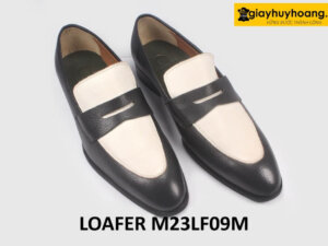Giày lười nam vân hạt màu đen phối trắng Loafer LF09M 003