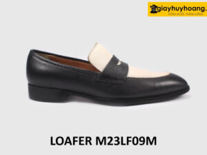Giày lười nam vân hạt màu đen phối trắng Loafer LF09M 001