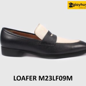 Giày lười nam vân hạt màu đen phối trắng Loafer LF09M 001