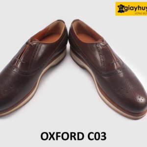 Giày tây oxford da nam màu nâu mũi tròn C03 004