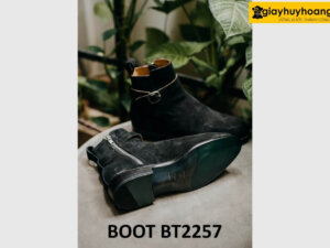 Giày da lộn đen boot nam thời trang cao cấp BT2257 0004
