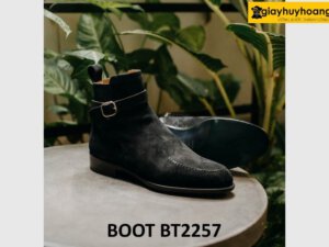 Giày da lộn đen boot nam thời trang cao cấp BT2257 0003
