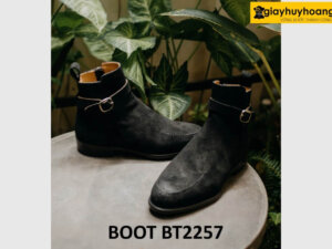 Giày da lộn đen boot nam thời trang cao cấp BT2257 0001