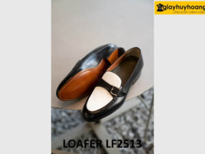 Giày lười nam công sở màu đen phối trắng loafer LF2513 004