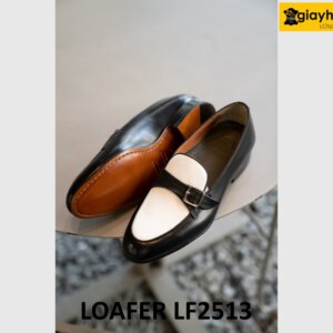Giày lười nam công sở màu đen phối trắng loafer LF2513 004