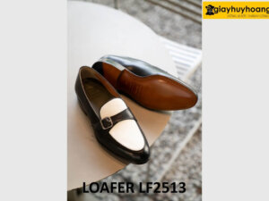 Giày lười nam công sở màu đen phối trắng loafer LF2513 003
