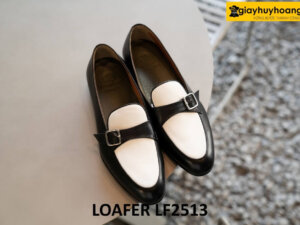 Giày lười nam công sở màu đen phối trắng loafer LF2513 001
