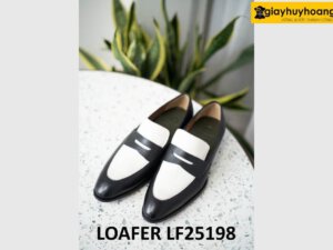 Giày lười nam màu đen phối trắng trẻ trung loafer LF2518 001
