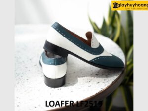 Giày lười da hạt nam màu trắng phối xanh loafer LF2519 004