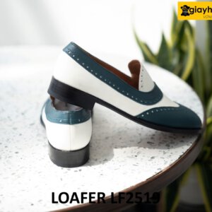Giày lười da hạt nam màu trắng phối xanh loafer LF2519 004