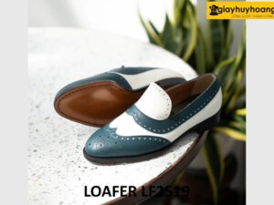Giày lười da hạt nam màu trắng phối xanh loafer LF2519 003