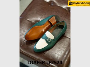 Giày da nam đẹp lạ màu xanh lam phối trắng loafer LF2524 004