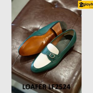 Giày da nam đẹp lạ màu xanh lam phối trắng loafer LF2524 004