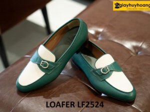 Giày da nam đẹp lạ màu xanh lam phối trắng loafer LF2524 003