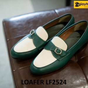 Giày da nam đẹp lạ màu xanh lam phối trắng loafer LF2524 002