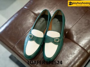 Giày da nam đẹp lạ màu xanh lam phối trắng loafer LF2524 001