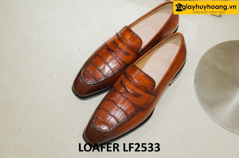 dat-dong-giay-da-nam-thu-cong-loafer-lf2533-001 Giày lười nam phối da cá sấu cao cấp loafer LF2533 001
