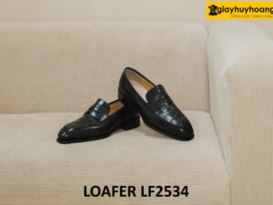 Giày lười nam màu đen phối da cá sấu loafer LF2534 004
