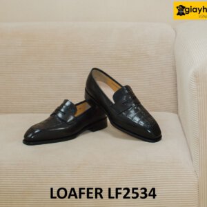 Giày lười nam màu đen phối da cá sấu loafer LF2534 004