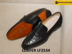 Giày lười nam màu đen phối da cá sấu loafer LF2534 003