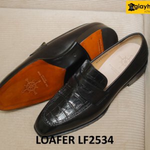 Giày lười nam màu đen phối da cá sấu loafer LF2534 003