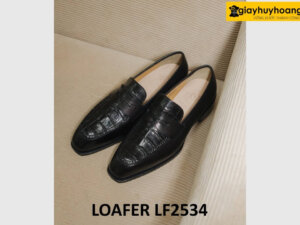 Giày lười nam màu đen phối da cá sấu loafer LF2534 002