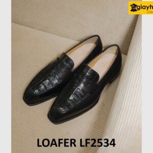 Giày lười nam màu đen phối da cá sấu loafer LF2534 002