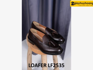Giày lười nam mũi tròn có chuông da dập vân Loafer LF2535 004