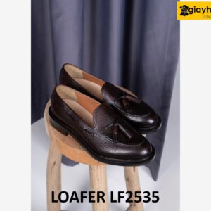 Giày lười nam mũi tròn có chuông da dập vân Loafer LF2535 004