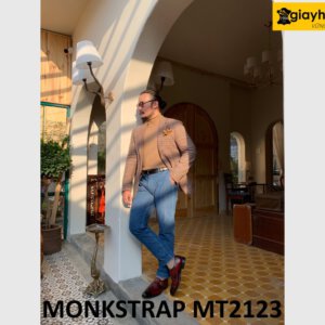 Giày da nam một khóa đỏ đô cá tính Monkstrap MT2123 005