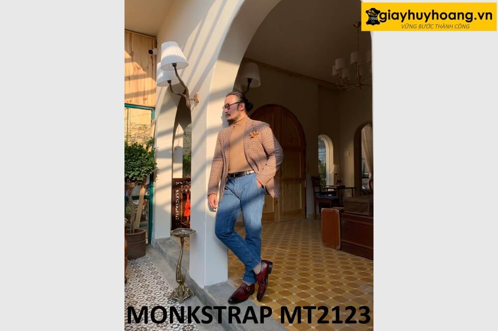 dat-dong-giay-da-nam-thu-cong-monkstrap-mt2123-001 Giày da nam một khóa đỏ đô cá tính Monkstrap MT2123 005