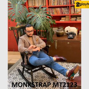 Giày da nam một khóa đỏ đô cá tính Monkstrap MT2123 004