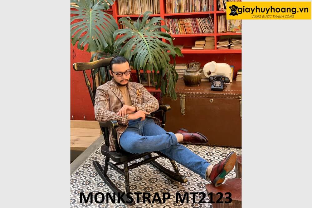 dat-dong-giay-da-nam-thu-cong-monkstrap-mt2123-002 Giày da nam một khóa đỏ đô cá tính Monkstrap MT2123 004