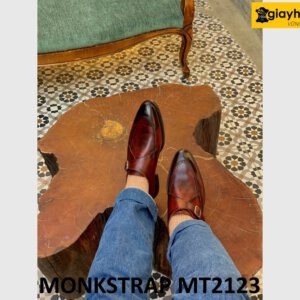 Giày da nam một khóa đỏ đô cá tính Monkstrap MT2123 001