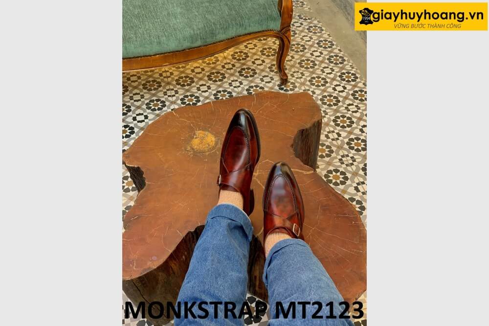 dat-dong-giay-da-nam-thu-cong-monkstrap-mt2123-004 Giày da nam một khóa đỏ đô cá tính Monkstrap MT2123 001