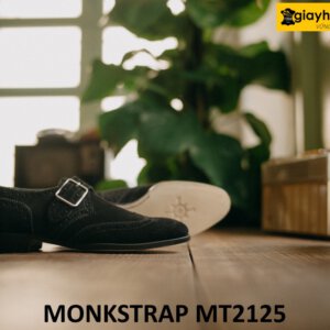 Giày lười da lộn màu đen đế da bò Monkstrap MT2125 004
