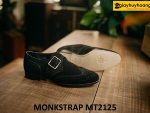 Giày lười da lộn màu đen đế da bò Monkstrap MT2125 001