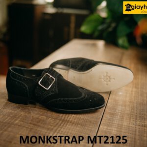 Giày lười da lộn màu đen đế da bò Monkstrap MT2125 001