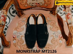 Giày lười da lộn nam màu đen Monkstrap MT2126 001