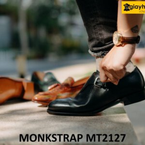 Giày da nam một khóa phối quần jeans kaki Monkstrap MT2127 001