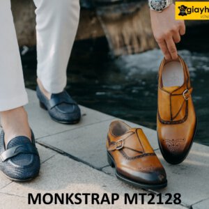 Giày da nam mũi tròn đục lỗ họa tiết Monkstrap MT2128 003