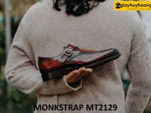 Giày da nam mũi tròn patina đỏ đô tuyệt đẹp Monkstrap MT2129 006