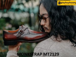 Giày da nam mũi tròn patina đỏ đô tuyệt đẹp Monkstrap MT2129 005
