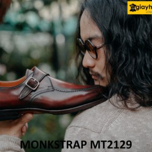 Giày da nam mũi tròn patina đỏ đô tuyệt đẹp Monkstrap MT2129 005