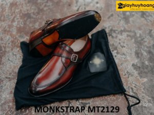 Giày da nam mũi tròn patina đỏ đô tuyệt đẹp Monkstrap MT2129 003