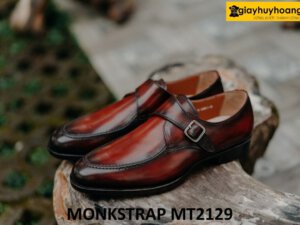 Giày da nam mũi tròn patina đỏ đô tuyệt đẹp Monkstrap MT2129 001