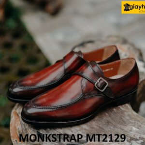 Giày da nam mũi tròn patina đỏ đô tuyệt đẹp Monkstrap MT2129 001