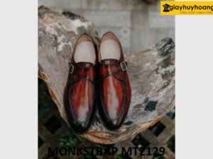 Giày da nam mũi tròn patina đỏ đô tuyệt đẹp Monkstrap MT2129 002